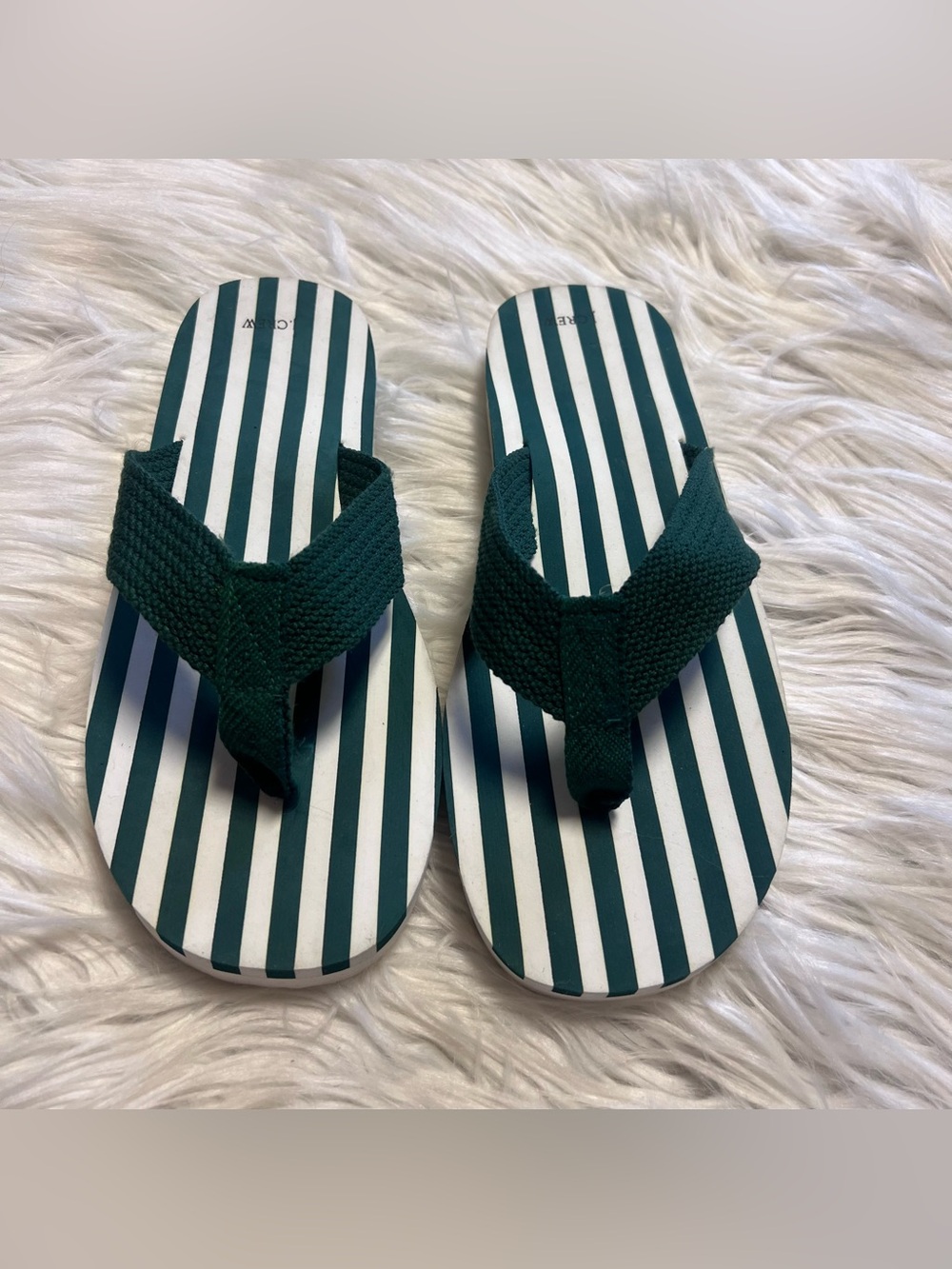 J. Crew Green and White Striped Thong Sandals